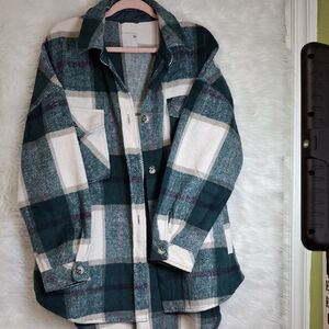 SO Green and Cream Plaid Button Down Shirt